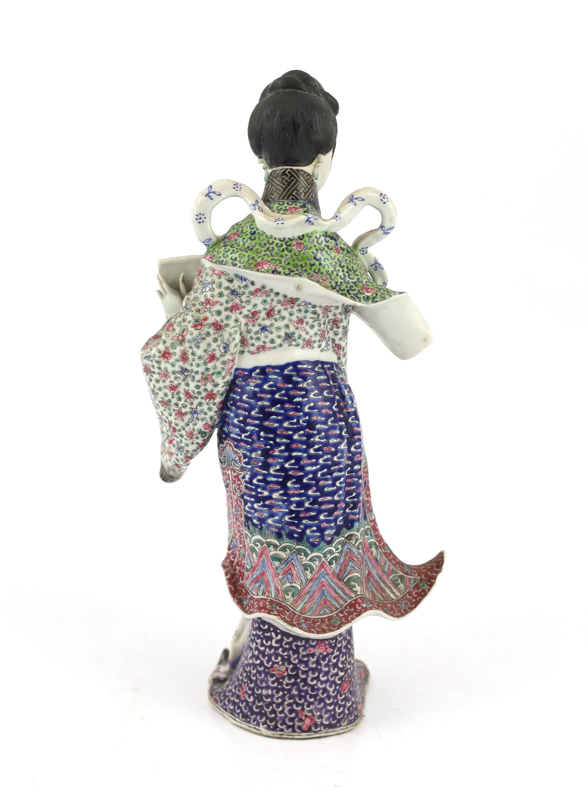 A Chinese enamelled porcelain figure of a lady, Republic period, slight damage